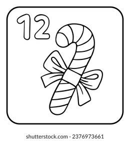 Xmas coloring advent calendar. Hand drawn vector logo of Caramel Candy Cane