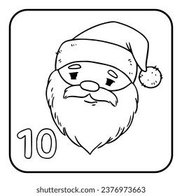 Xmas coloring advent calendar. Hand drawn illustration of Santa