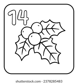 Xmas coloring advent calendar. Hand drawn holly illustration