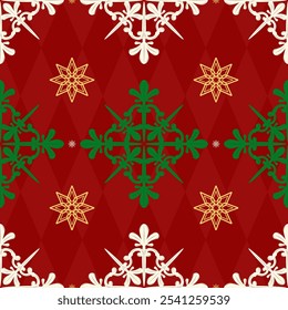 Xmas is coming Seamless Pattern Vector with Grid and Luxury Scroll Ornament Decoration. Happiness on Winter Background wallpaper, gift wrap, rich and Classy Opulence Design of happiness