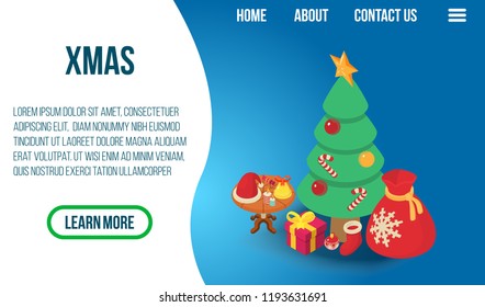 Xmas concept banner. Isometric banner of xmas vector concept for web, giftcard and postcard