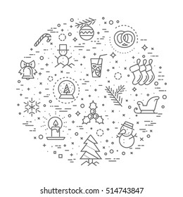 xmas concept illustration, ine design vector template