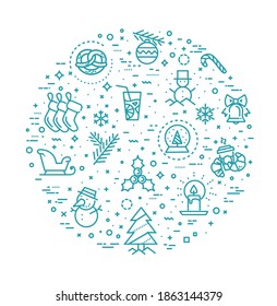 Xmas concept illustration, Line design vector template