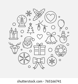 Xmas concept vector round illustration or symbol in thin line style