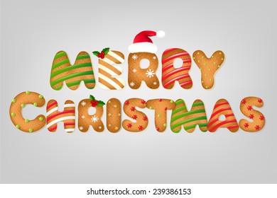Xmas Cookie Text With Gradient Mesh, Vector Illustration