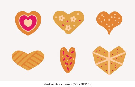 Xmas cookies flat icon set. Handmade biscuits, Christmas cake, gingerbread bakery. Vector illustration