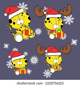 xmas lindo baby chibi leopard caricatura ilustración, formato vectorial