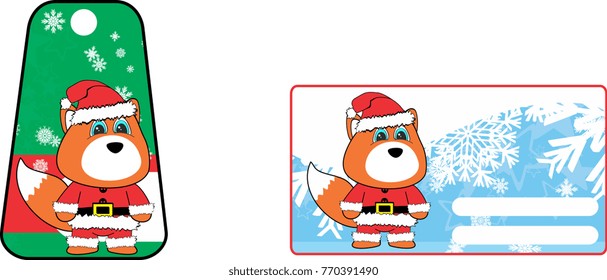 xmas cute fox claus´s costume cartoon gift card set in vector format 