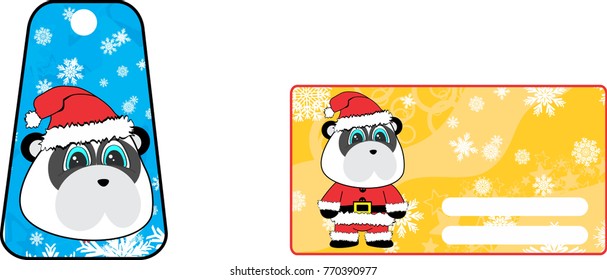 xmas cute panda bear claus´s costume cartoon gift card set in vector format 