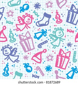 xmas cute seamless pattern with hand drawn elements