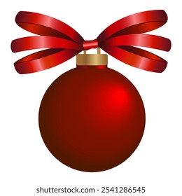 Xmas decoration dark red Christmas ball with decorative bow in glitters. Christmas ornament in form of ball with sparkles realistic 3d design. Holiday New Year element round decorative bauble. Vector