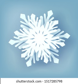 Xmas decoration element 3d icon. Merry Christmas and Happy New Year papercut snow flake. Winter season geometric vector illustration. Frozen style design for poster, badge, ads, site, promo, sale