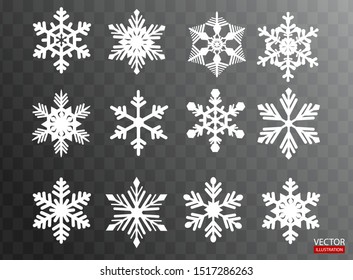 Xmas decoration element 3d set. Merry Christmas and Happy New Year paper cut snow flake. Winter season geometric vector illustration. Frozen style design for poster, badge, icon, ads, site, promo, sale