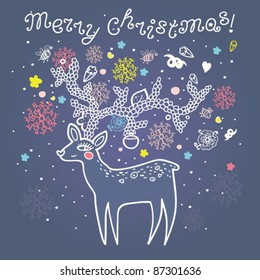 Xmas deer in cartoon style