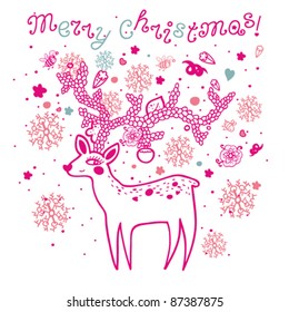 Xmas deer in cartoon style