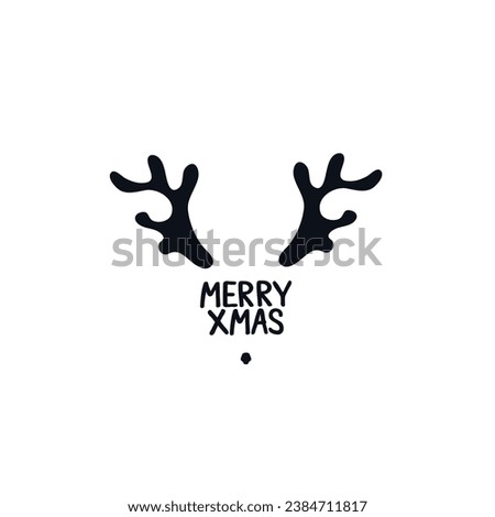 Xmas deer head logo icon sign Merry Christmas lettering New Year decorative concept Cute design Cartoon children's style Fashion print clothes apparel greeting invitation card flyer poster banner ad