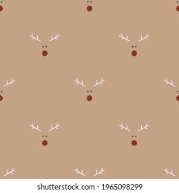 Xmas deer head vector seamless pattern. Festal party animal fawn abstract portrait background. Boho Christmas geometric graphic design