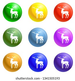 Xmas deer icons vector 9 color set isolated on white background for any web design 