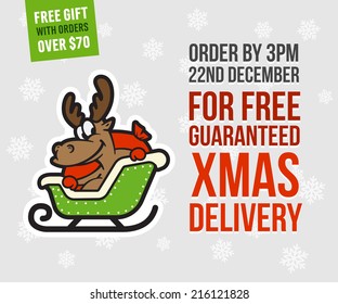 Xmas delivery banner concept with cute cartoon reindeer Rudolph