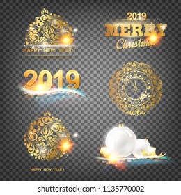 Xmas elements collection. Merry christmas label with swirl design elements set. Happy new year collection. Vector illustration.