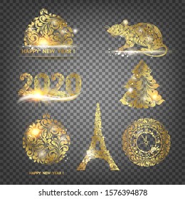Xmas elements collection. Merry christmas label with swirl design elements set. Happy new year collection. Vector illustration.