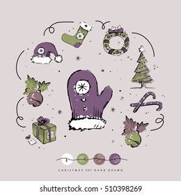 X-MAS elements hand drawn set vector