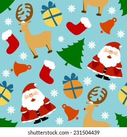 xmas elements on blue seamless pattern