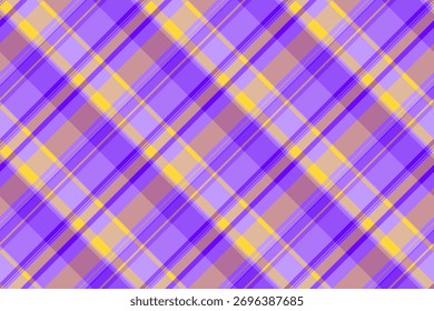 Xmas fabric background texture, artwork vector textile seamless. Classy pattern tartan plaid check in violet and orange colors palette.