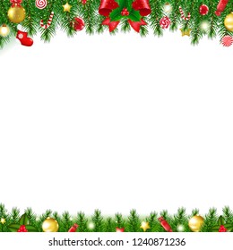 Xmas Firtree Frame With Gradient Mesh, Vector Illustration
