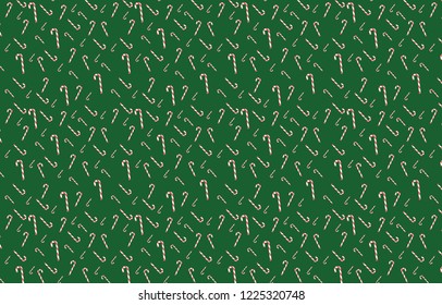 Xmas Flat candy cane seamless pattern with green background
