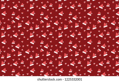 Xmas flat santa hat seamless pattern with red background