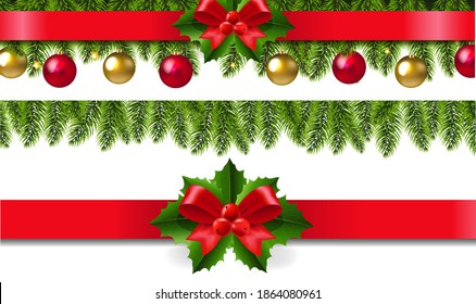 Xmas Frame With Holly Berry Set White Background With Gradient Mesh, Vector Illustration