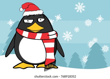 xmas funny penguin cartoon expression santa claus hat background in vector format 