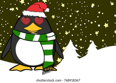xmas funny penguin cartoon expression santa claus hat background in vector format 