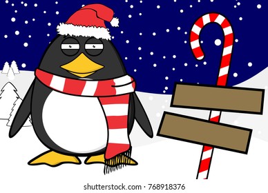 xmas funny penguin cartoon expression santa claus hat background in vector format 