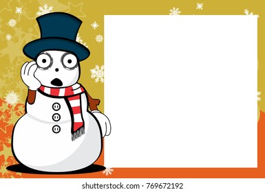 xmas funny snow man cartoon expression picture frame background in vector format 
