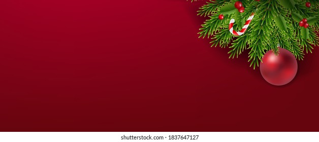 Xmas Garland With Christmas Balls Red Background With Gradient Mesh, Vector Illustration