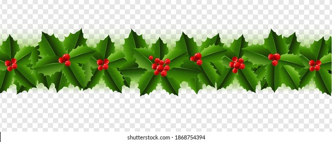 Xmas Garland With Holly Berry Transparent background With Gradient Mesh, Vector Illustration