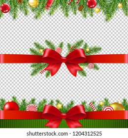 Xmas Garland Set Transparent Background With Gradient Mesh, Vector Illustration