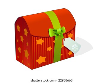 xmas gift box with ribbon and tag