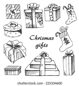 Xmas Gift Box Sketch Stock Vector (Royalty Free) 225334600 | Shutterstock