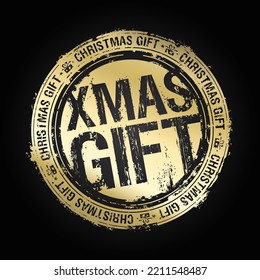Sello de goma vectorial de regalo de Navidad, impresión dorada de regalo