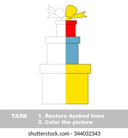Xmas gifts to be colored. Vector trace game. 