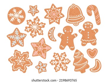 Xmas gingerbread cookies set flat design vector