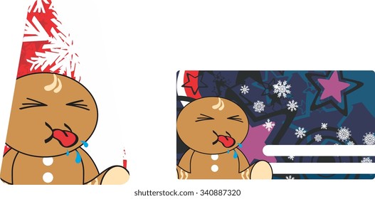 xmas gingerbread kid cartoon expression gift card in vector format 