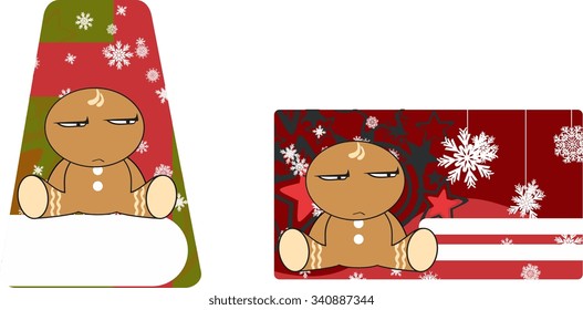 xmas gingerbread kid cartoon expression gift card in vector format 