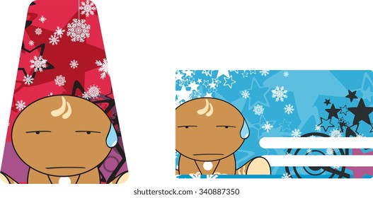 xmas gingerbread kid cartoon expression gift card in vector format 