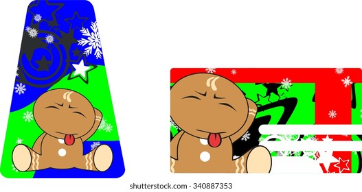 xmas gingerbread kid cartoon expression gift card in vector format 