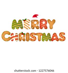 Xmas Gingerbread Text With Gradient Mesh, Vector Illustration
