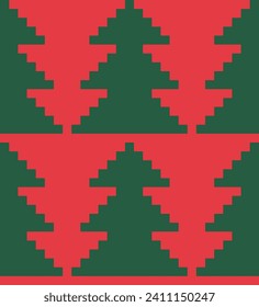 Árbol verde de Navidad, texturas de tela de patrón de moda abstracta sin fisuras, patrón, ilustración vectorial de arte de píxeles. Diseño para aplicaciones web y móviles.